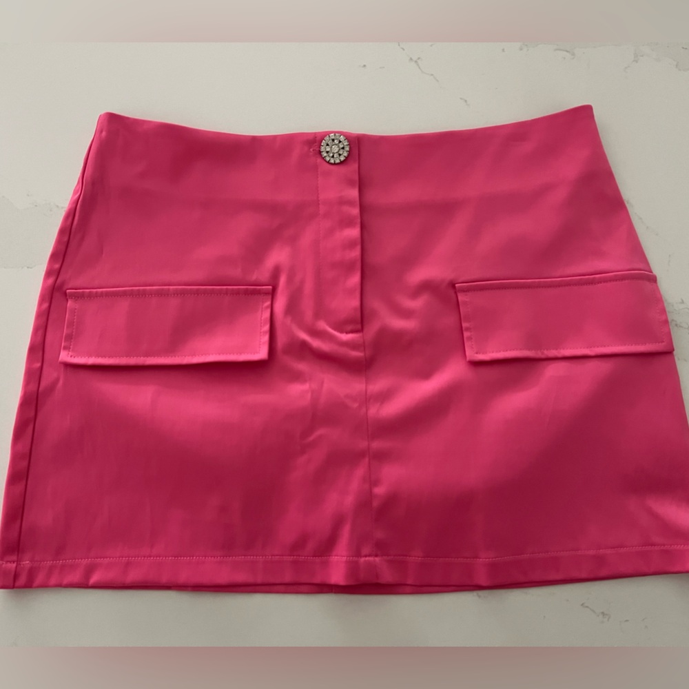 Zara Hot Pink Skirt with Rhinestone Button